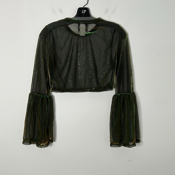 The Ragged Priest Green Shimmer Bell Sleeve Crop Top - Picture 5 of 5